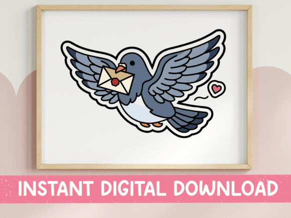 Love Letter Carrier Pigeon Sticker: A Design Asset for Whimsical Branding