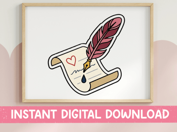 Quill and Scroll Love Note Sticker: A Design Asset for Visual Storytelling